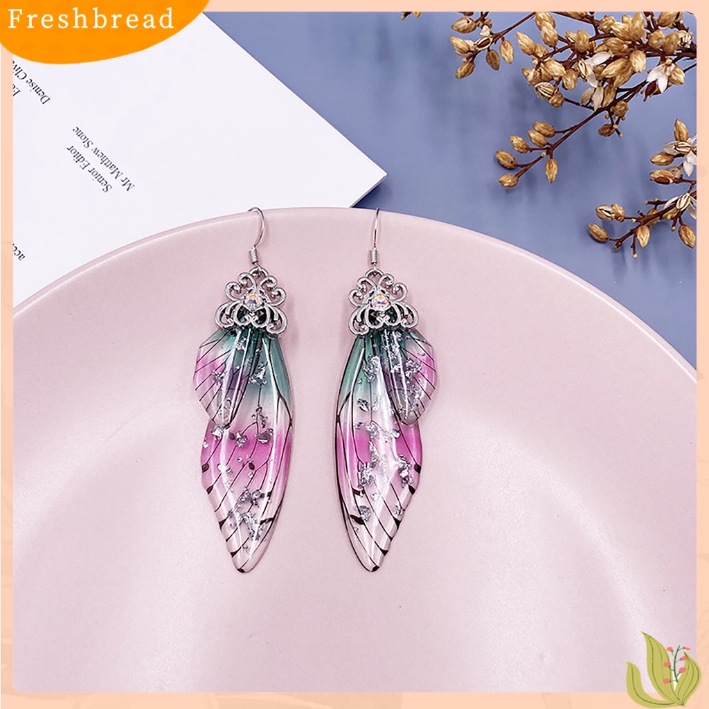 &lt; Freshbread &gt; Wanita Fashion Anting Berlian Imitasi Serangga Kupu-Kupu Sayap Telinga Kait Perhiasan Hadiah