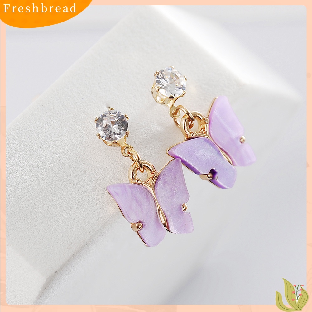 &lt; Freshbread &gt; Wanita Gaya Sederhana Warna-Warni Cubic Zirconia Anting Bentuk Kupu-Kupu Akrilik