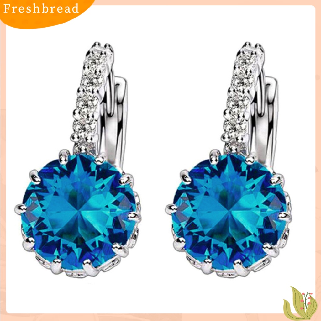 &lt; Freshbread &gt; Wanita Bulat Cubic Zirconia Hias Stud Anting Pernikahan Pertunangan Perhiasan Hadiah