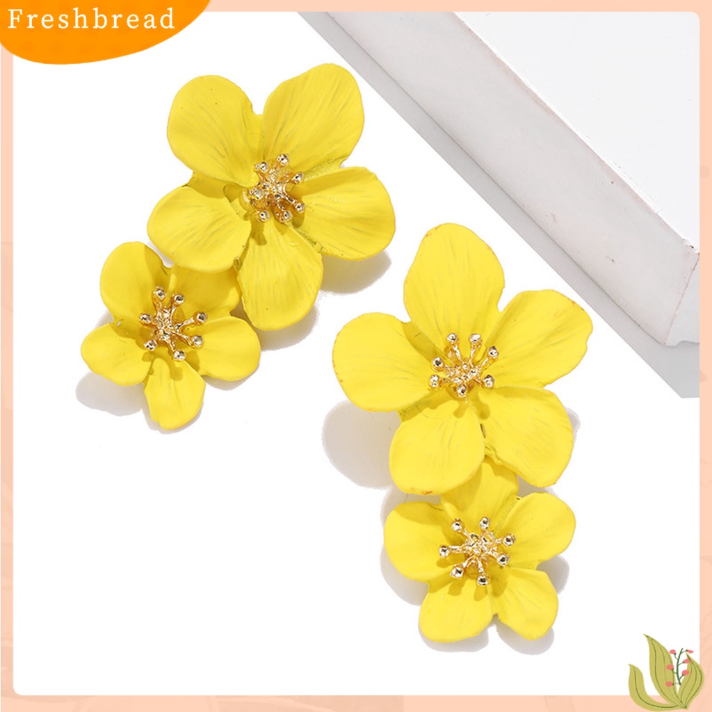 &lt; Freshbread &gt; 1pasang Ear Studs Trendy Tidak Alergi Indah Elegan Lapisan Ganda Desain Bunga Anting Wanita Untuk Pesta