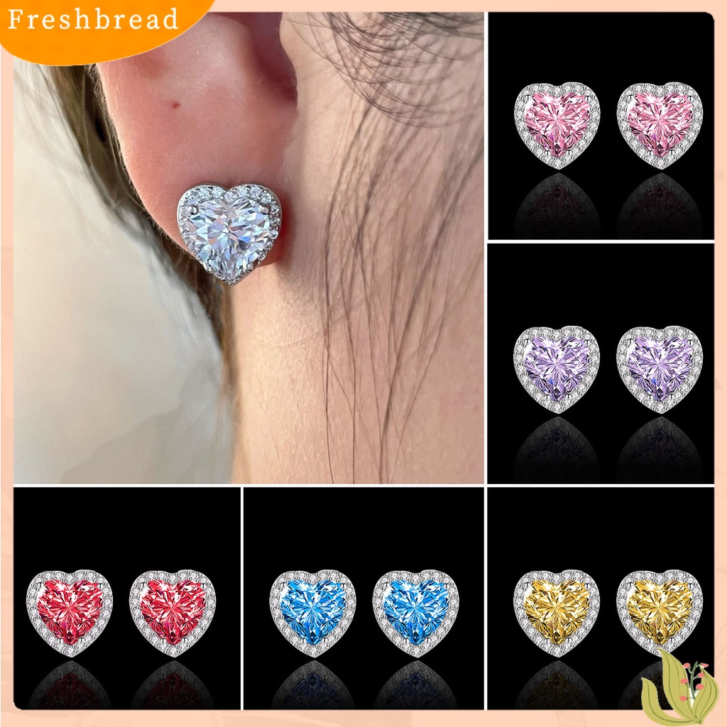 &lt; Freshbread &gt; 1pasang Anting Alloy Shiny Indah Bentuk Hati Ear Studs Untuk Pesta