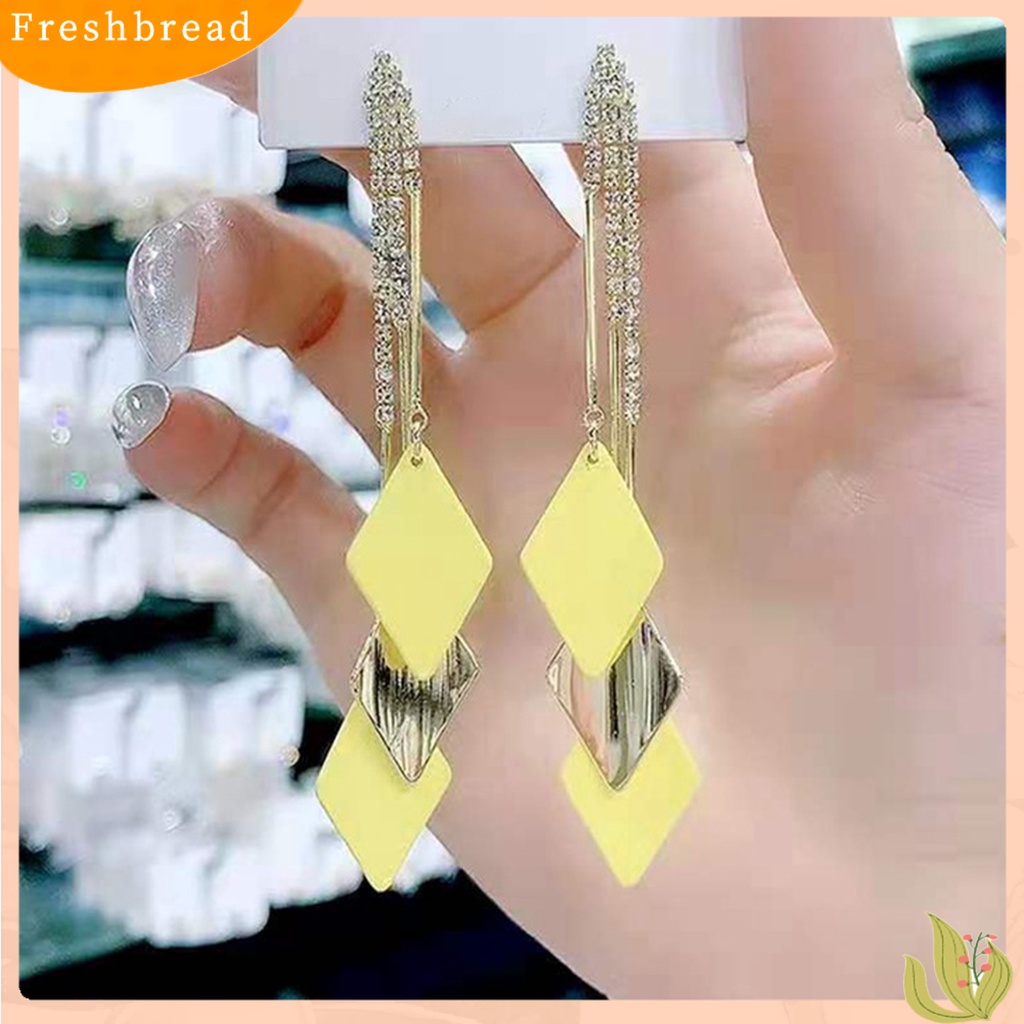 &lt; Freshbread &gt; 1pasang Anting Menjuntai Wanita Rumbai Berlian Imitasi Geometris Anggun Drop Earrings Untuk Hadiah