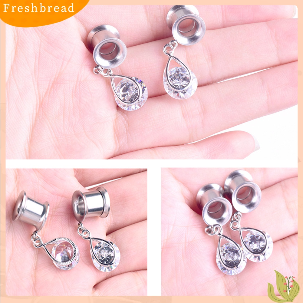 &lt; Freshbread &gt; 1Pc Wanita Teardrop Cubic Zirconia Hias Double Flare Ear Plug Piercing Perhiasan