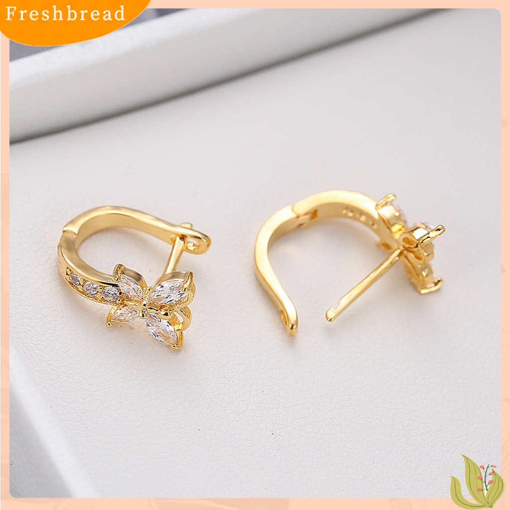 &lt; Freshbread &gt; 1pasang Anting Hoop Vintage Pendek Gaya Pastoral Shiny Cubic Zirconia Hias Valentine Hadiah Wanita Butterfly Shaped Menjuntai Anting Perhiasan Gadis