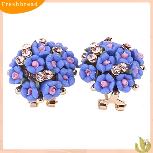 &lt; Freshbread &gt; Wanita Gadis Pengantin Pernikahan Perhiasan Bunga Mempesona Berlian Imitasi Klip Stud Earrings