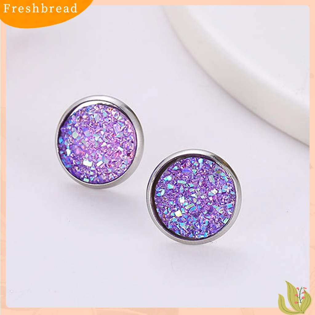 &lt; Freshbread &gt; 1pasang Ear Stud Hias Stud Telinga Berlian Imitasi Bentuk Bulat Stainless Warna-Warni Untuk Hadiah