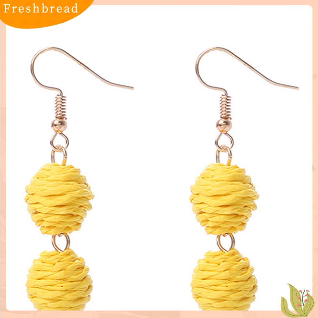 &lt; Freshbread &gt; 1pasang Anting Kait Bulat Menenun Rotan Bohemian Anting Menjuntai Panjang Untuk Liburan