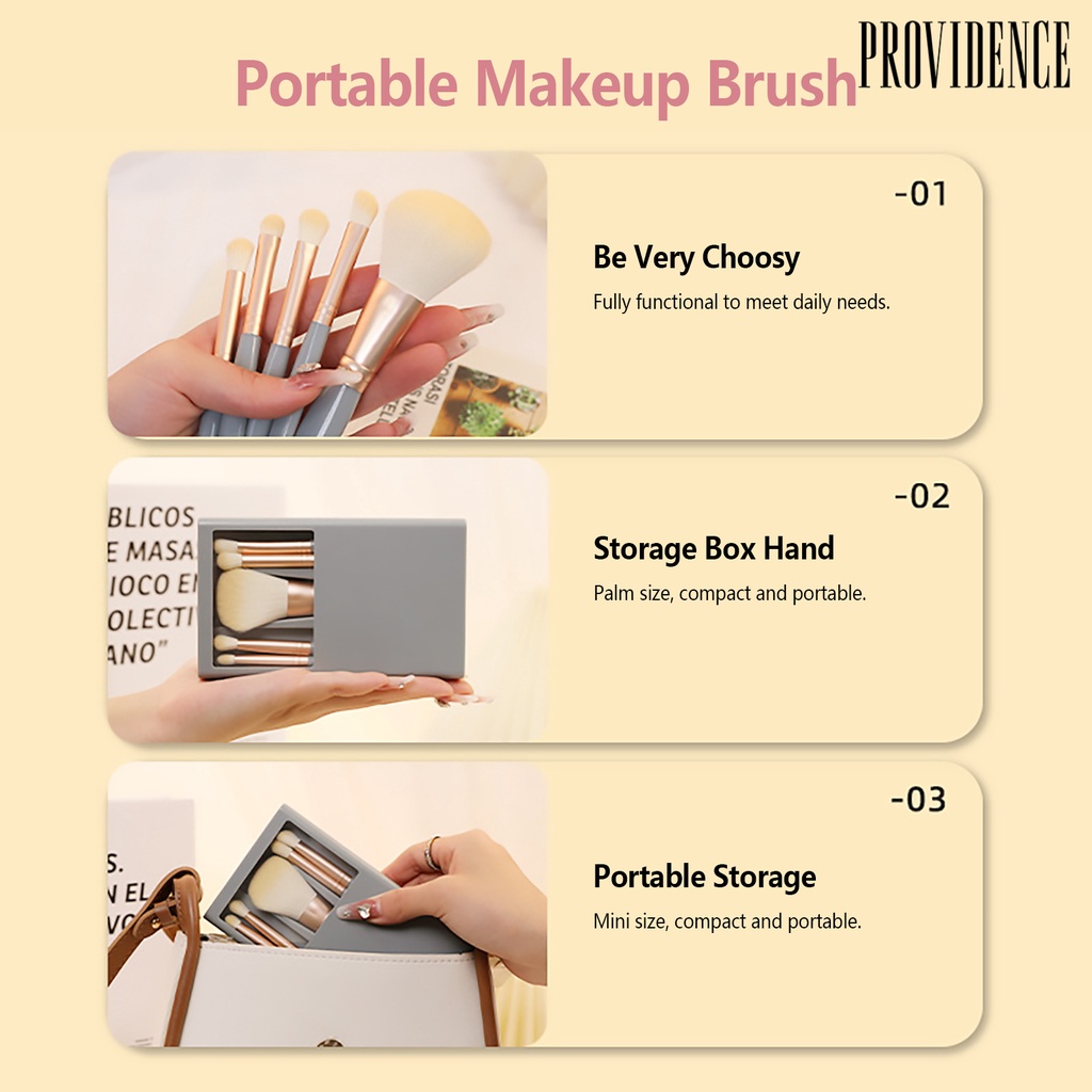 Providence 5Pcs/Set Makeup Brush Dengan Cermin Bulu Lembut Pegangan Non-slip Mudah Dibawa Eyeshadow Multifungsi Bedak Longgar Brush Kit Kosmetik