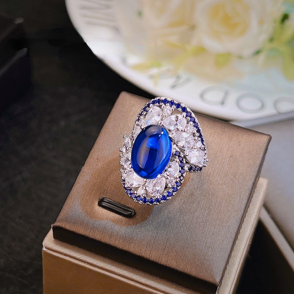 Goldkingdom Aksesoris Perhiasan Fashion Ready Stock Cincin Vortex Biru Definisi Tinggi Desain Perhiasan Kristal Biru Runcing Srilanka Warna Berlian Biru Harta Karun Gadis