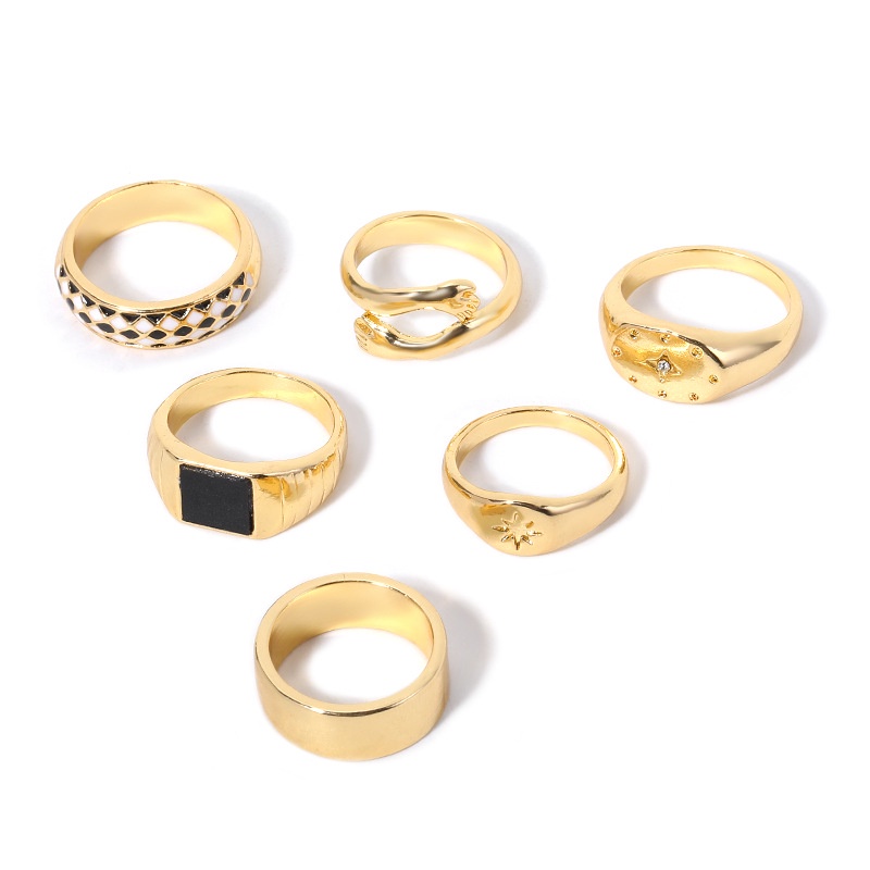 6pcs/set Cincin Set Geometris Bintang Gilding Bahan Alloy Korea Untuk Anak Perempuan