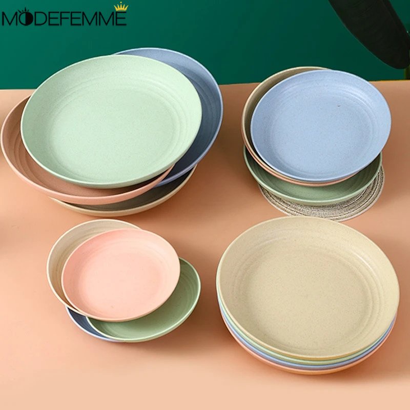 Reusable Fiber Dessert Tableware 10 cm Round seasoning Dish Dengan Alas Rumah Tangga Kue Permen Piring Peralatan Makan Tidak Dapat Pecah Piring Salad Piring Buah Dumpling Piring Jerami Gandum Meludah Piring Tulang