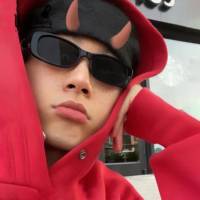 We Flower Kacamata Hitam Persegi Panjang Sempit Bergaya Untuk Pria Wanita Chic Mengemudi Kacamata Nuansa Laki-Laki UV400 Prorection Eyewear