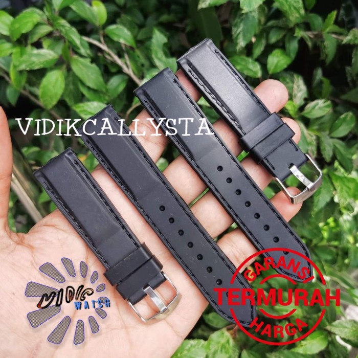 Strap Tali Jam Tangan Karet 20mm 22mm 24mm Rubber Jahit Hitam