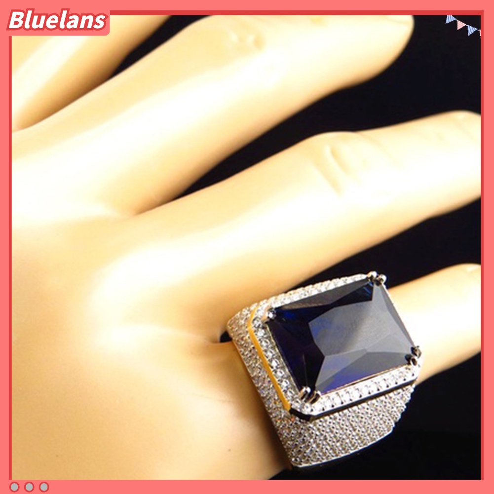 {In Stock} Punk Pria Bentuk Persegi Faux Ruby Safir Bertatahkan Jari Cincin Pesta Perhiasan Hadiah