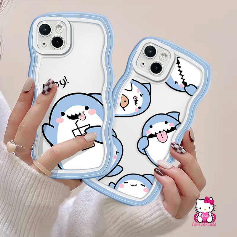 Soft Tpu Wavy Edge Case Redmi 10A A1 9 9T 10a1+9A 10C 9C Note 11 10 10s 11Pro 8 9 11s 9s 10Pro Max Mi 11T Pro POCO X3 NFC Pro M3 Kartun Cute Hiu Kecil Couple Cover