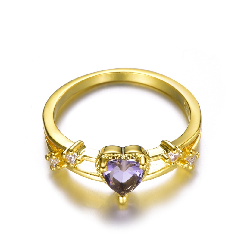 Goldkingdom Aksesoris Perhiasan Fashion Ready Stock Cincin Berbentuk Hati Kristal Ungu Lapis Emas Mawar