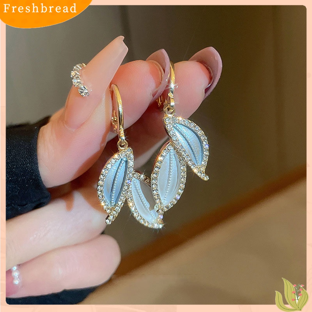 {In Stock} 1pasang Anting Menjuntai Gaya Retro Elegan Temperamen Hadiah Berkilau Berlian Imitasi Daun Biru Wanita Drop Earrings Perhiasan Aksesoris