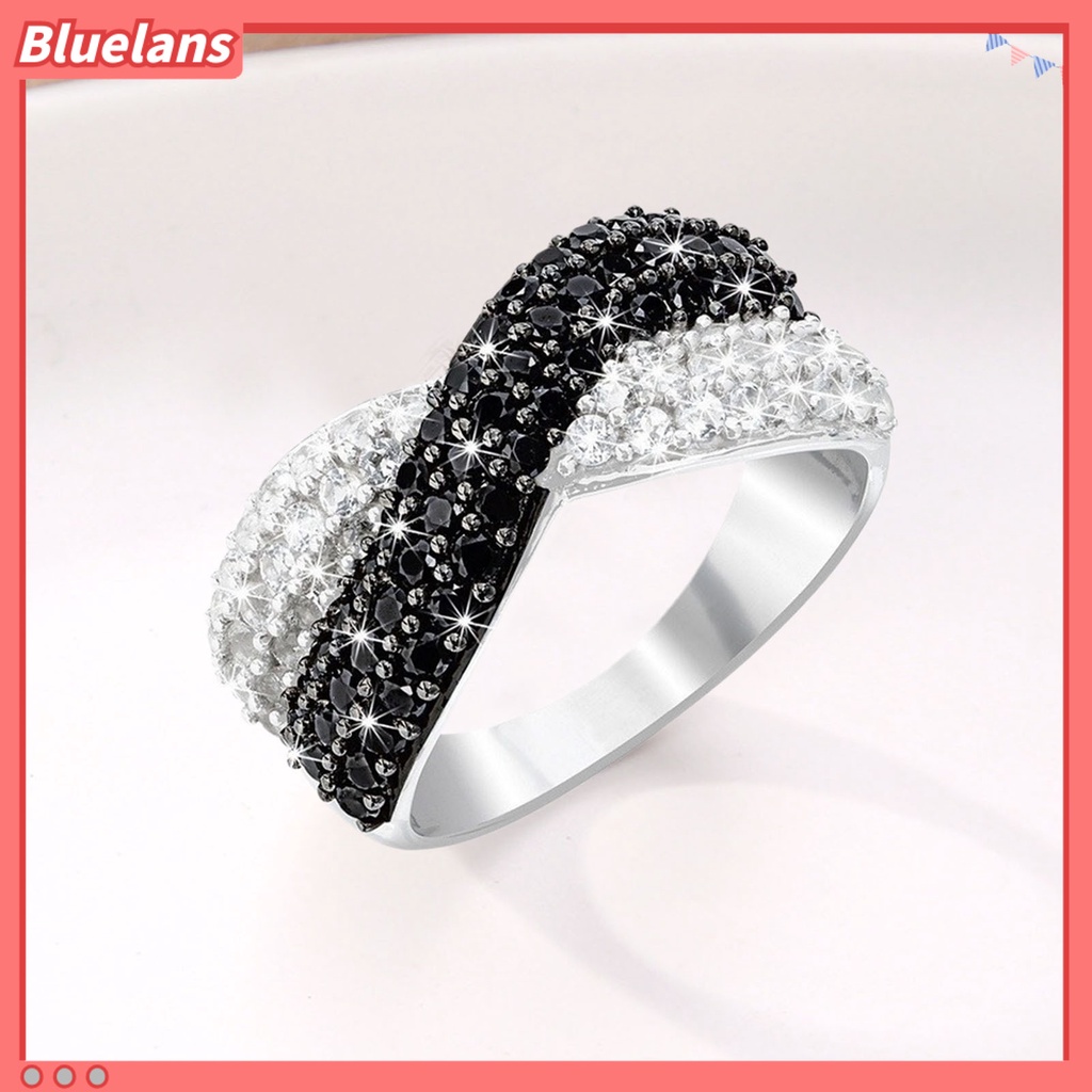 {In Stock} Wanita Cincin Jari Ganda Warna Berlian Imitasi Mengkilap Hias Bentuk Salib Disabit Lady Circlet Perhiasan Harian