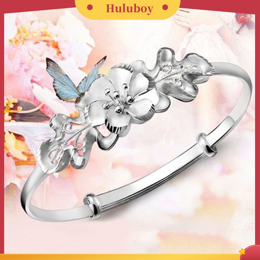 {Ready Stock} Fashion Bunga Adjustable Cuff Bangle Woman Perak Disepuh Gelang Tangan Perhiasan