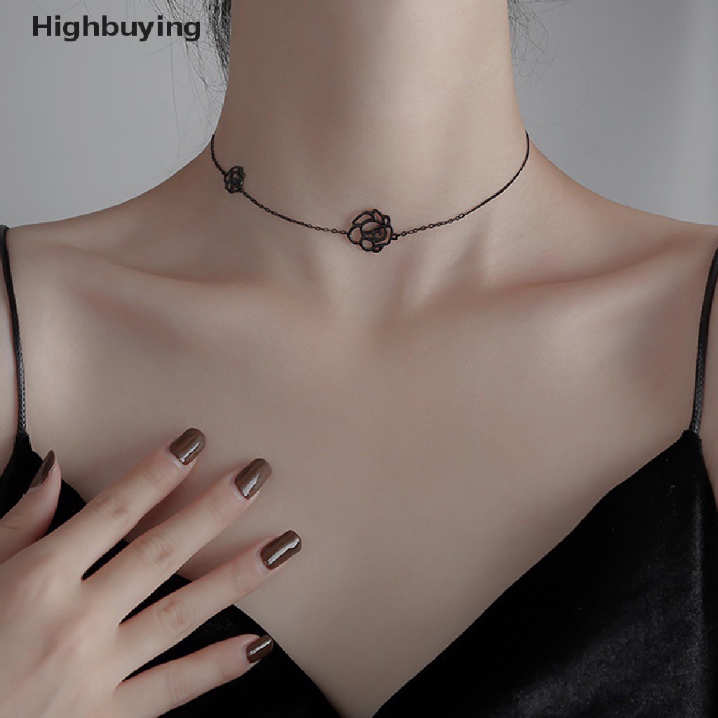 Hbid Kalung Camelia Korea Gothic Black Rose Kalung Pendek Leher Rantai Choker Glory