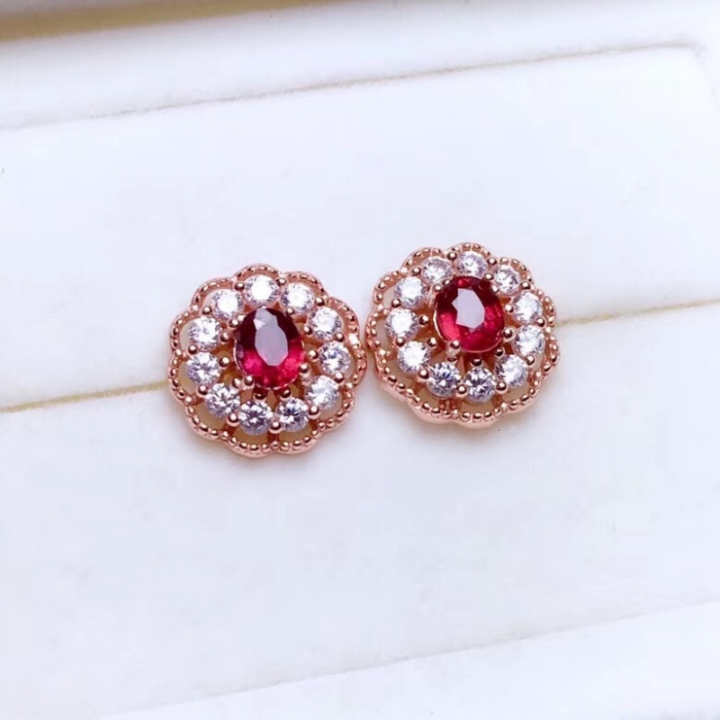 Goldkingdom Aksesoris Perhiasan Fashion Ready Stock Bertatahkan Garnet Penuh Berlian Anting Bunga Anting Warna-Warni.