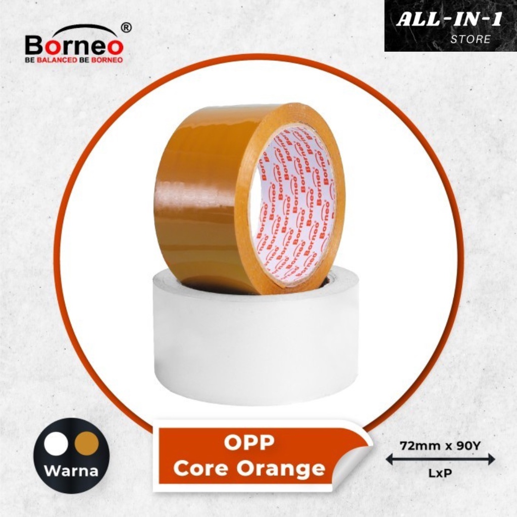 

Borneo Lakban OPP Warna Coklat / Bening Ukuran 72mm x 90 Yard, Solasi, Isolasi Kuat