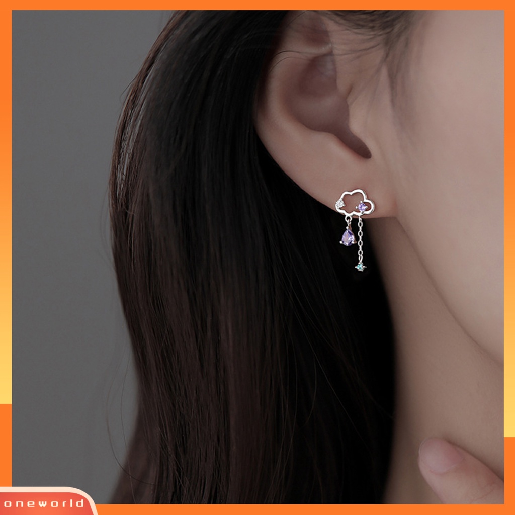 [OWR] 1pasang Ear Studs Desain Simple Berkilau Semua Pertandingan Bebas Alergi Efek Visual Mengkilap Hias Alloy Fashion Lucu Asimetris Awan Stud Earrings Untuk Anak Perempuan