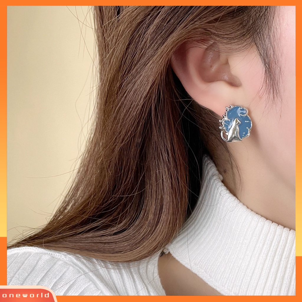 [OWR] 1pasang Ear Studs Temperamen Elegan Tidak Teratur Fancy Hypoallergenic Biru Menjatuhkan Minyak Kucing Wanita Anting Perhiasan Fashion