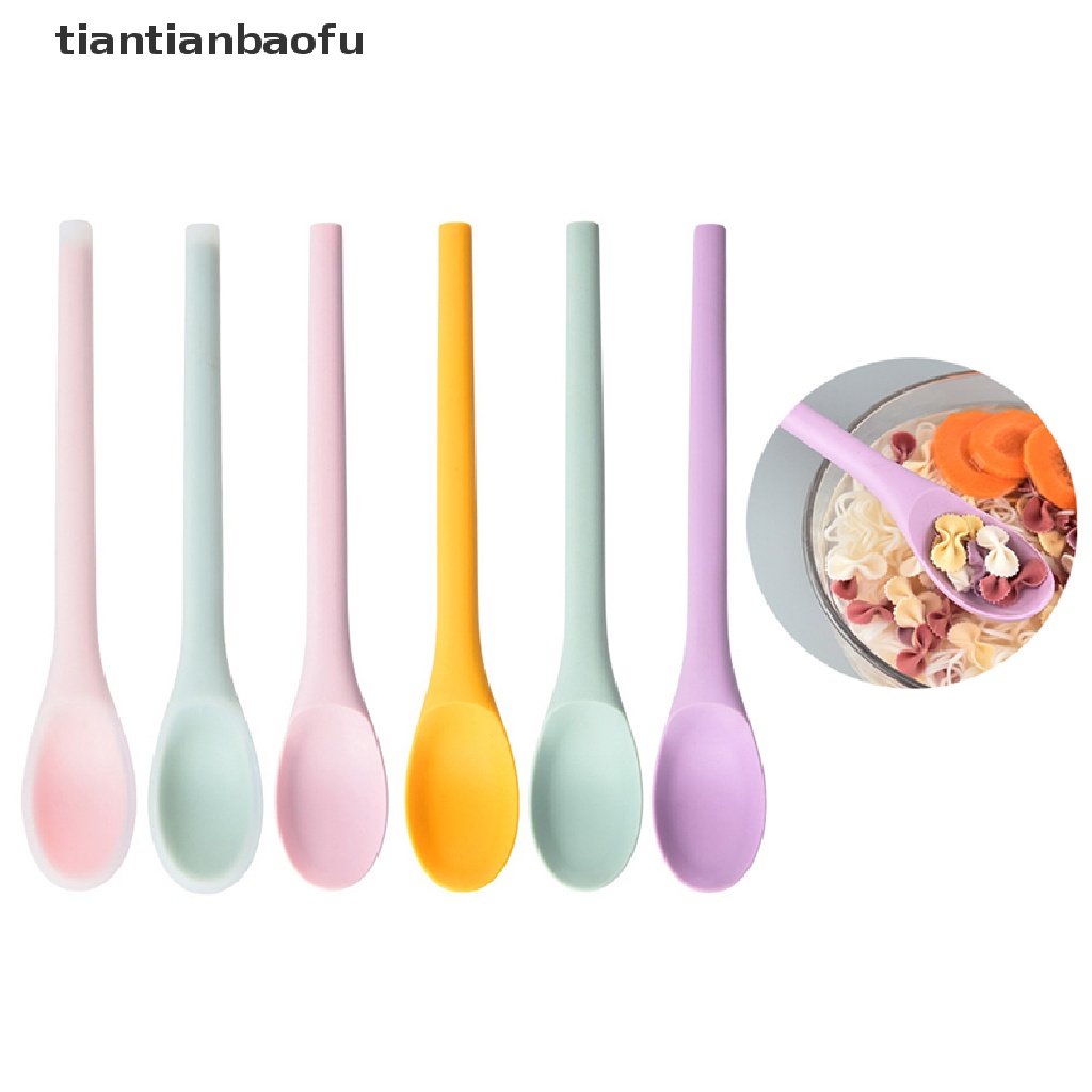 [tiantianbaofu] Multi Purpose Silicone Spoon Gagang Panjang Sendok Sup Nasi Mixing Dessert Ice Cream Spoon Sendok Teh Sendok Kopi Peralatan Makan Dapur Butik