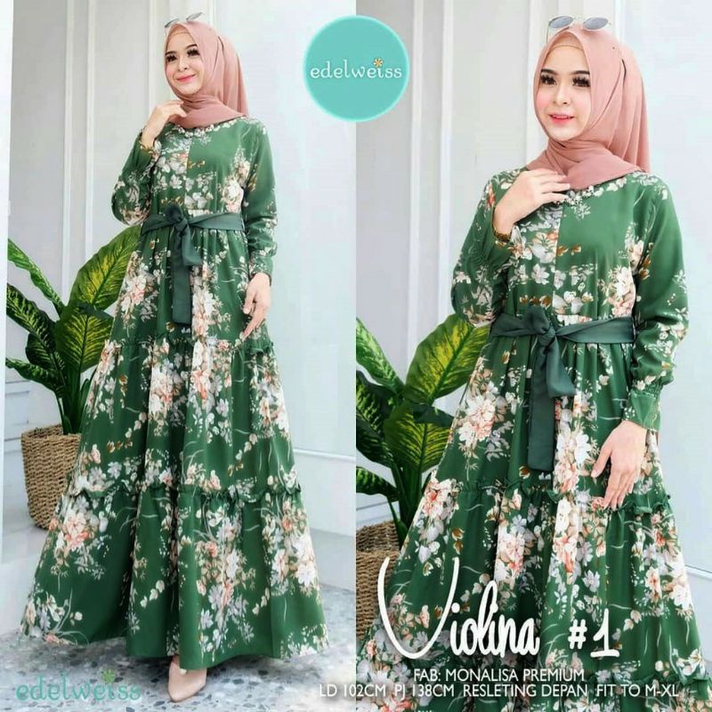 Tren Baju Muslim Gamis_Terbaru_Monalisa Gamis_Bunga_Sakura 100%Original Katun_Jepang Bayar_Di_Tempat