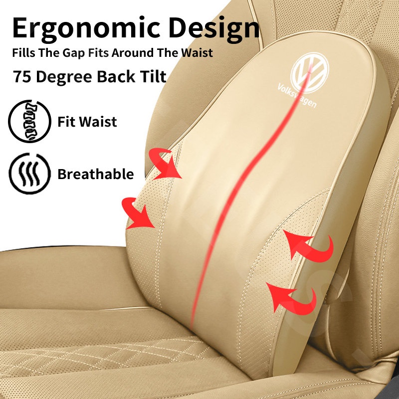 Volkswagen Car Seat Leather Headrest Pillow Back Support Memory Cotton Foam Bantal Leher Kepala Lumbar Untuk Allspace Golf Polo T-cross Tiguan Scirocco