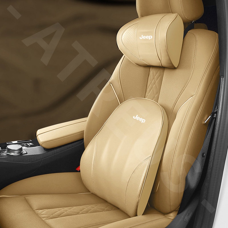 Jeep Bantal Sandaran Kepala Kulit Jok Mobil Back Support Memory Cotton Foam Lumbar Head Neck Cushion Untuk Willys Wrangler jk Renegade Compass2023 Grand Cherokee