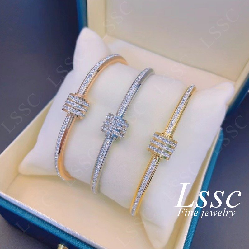 Gelang Titanium Wanita Anti Karat Permata Berlian Manik Emas 18K Cantik Mewah Fashion Korea Dewasa Bangle Aksesoris Perhiasan