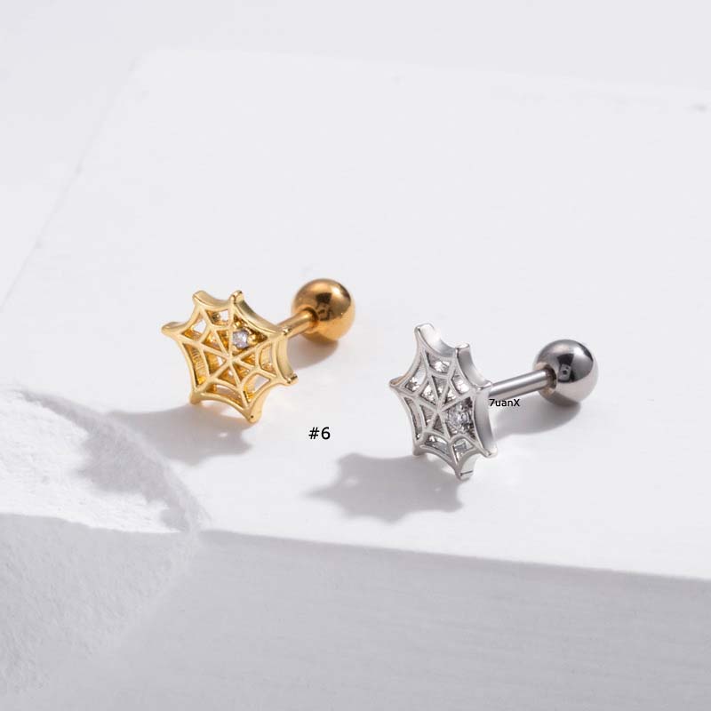 1biji 16Gauge Anting Tulang Rawan Stainless Steel Helix Pinna Piercing Stud Bunga Kupu-Kupu Bentuk Web