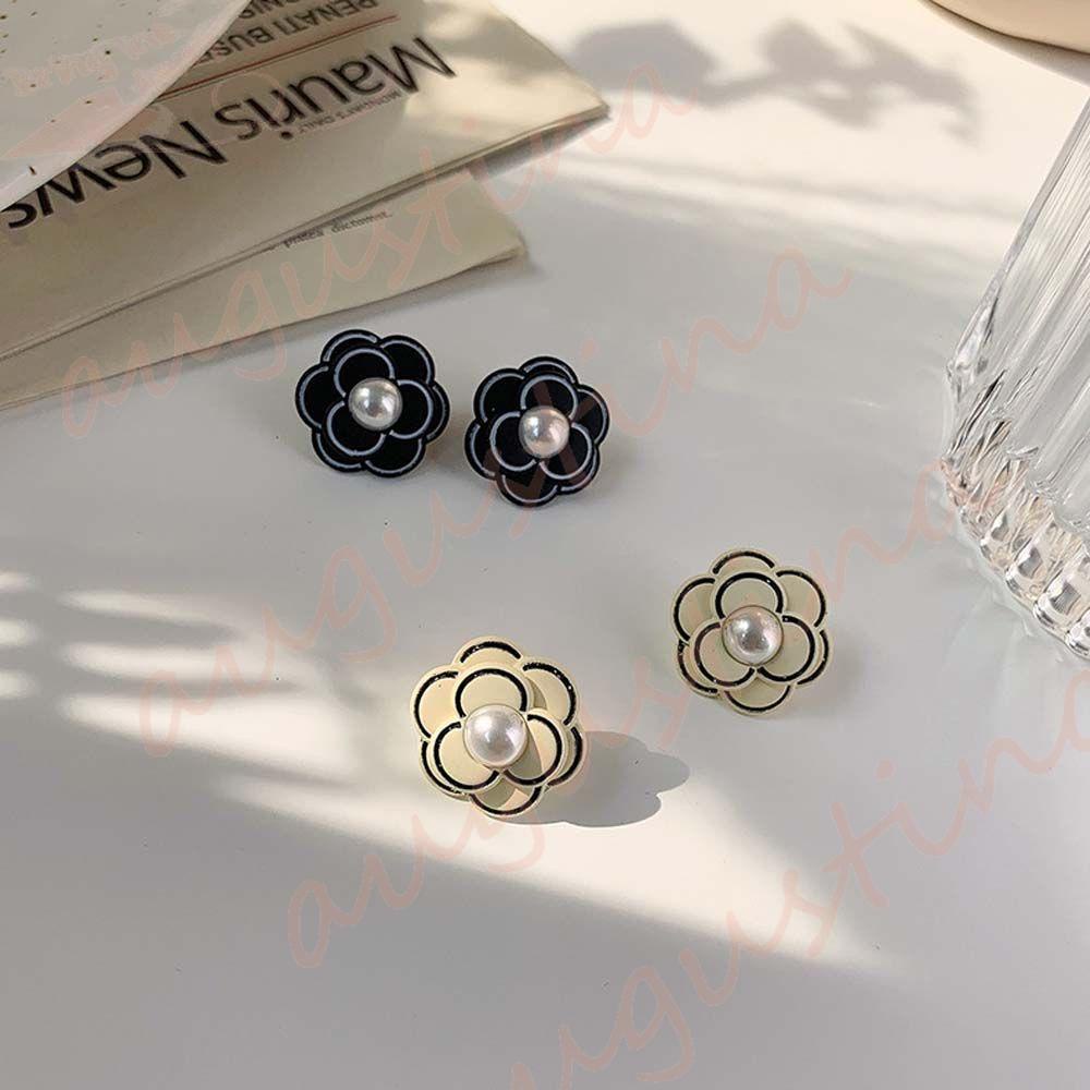 Agustina Anting Kamelia Elegan Manis Mutiara Stud Earrings925 Perak Jarum Fashion Perhiasan Drop Oil Women Earrings