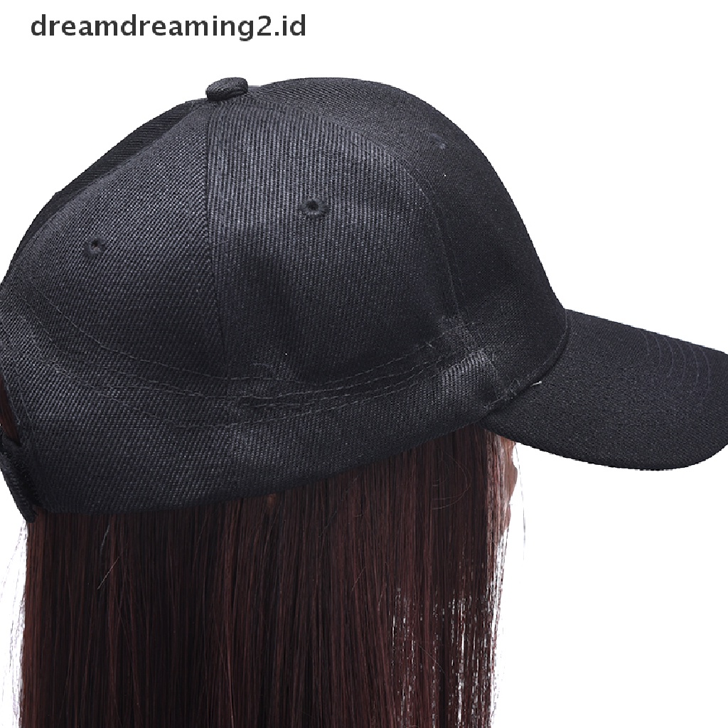 (hot) Topi Baseball Wanita Wig Rambut Sintetis Fashion Cewek Rambut Panjang Wig Topi Lurus//