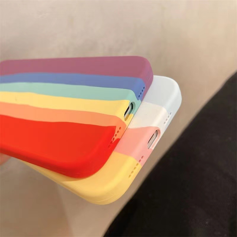 Rainbow stripe Kompatibel Untuk iPhone case Untuk iPhone 14 Pro 14 13 12 11 Pro Max X XS XR 78 Plus SE 2020 Warna-Warni Silikon Lembut Penutup Belakang
