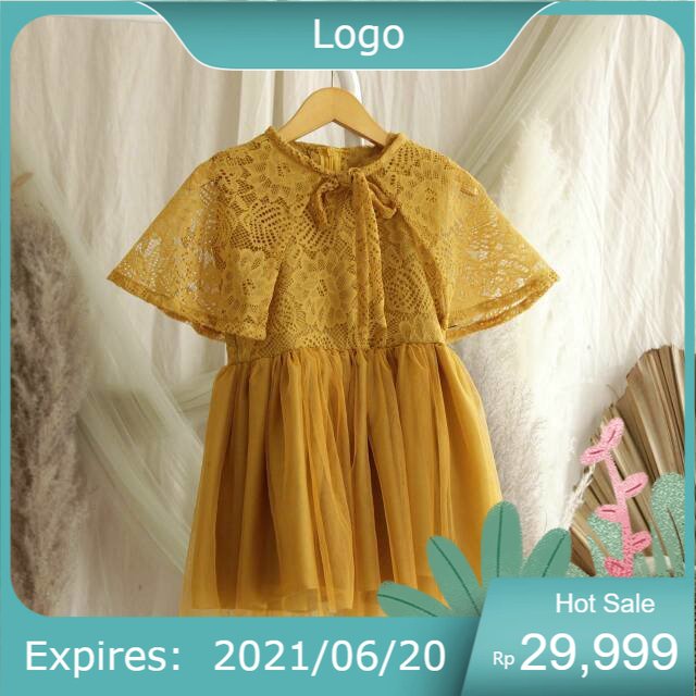 DRESS BROKAT MIX TULLE/MINI DRESS/ ANAK & DEWASA  WARNA ( GOLD)