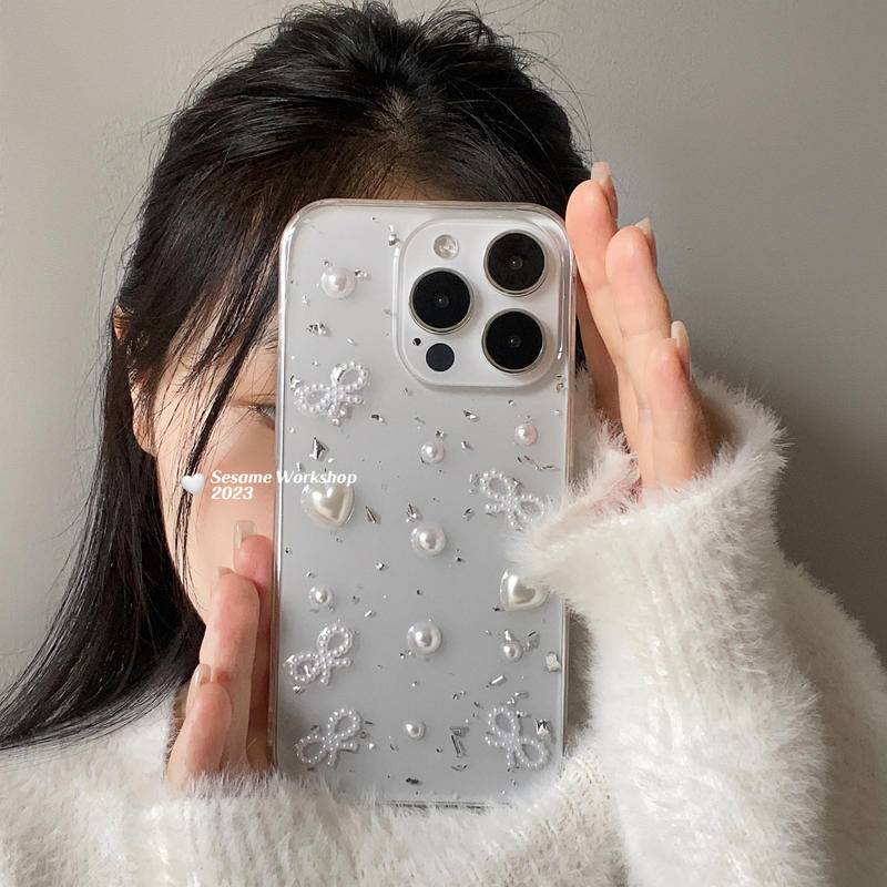 Casing Simpul Kupu-Kupu Manik Epoxy 3D Untuk iPhone 14 13 12 11 Pro MAX Plus Mini Bening Lembut TPU Cover Skin Untuk iPhone X XS MAX XR 7 8 Plus SE 2022 2020 14Plus 13Mini 12Mini