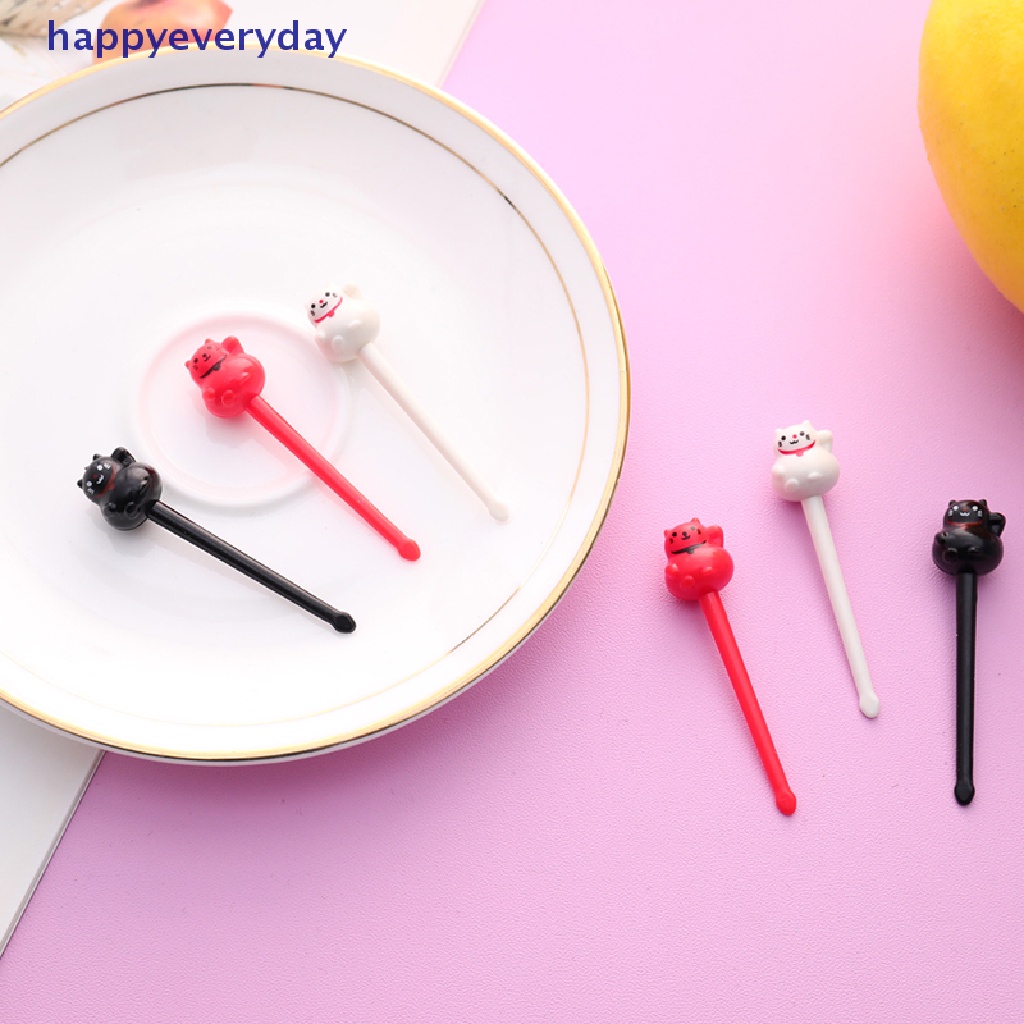 [happy] 6pcs Kartun Lucky Cat Dog Bentuk Makanan Buah Garpu Picks Set Dessert Aksesoris [ID]