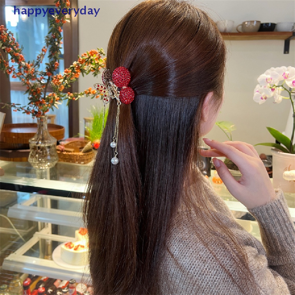 [happy] 1pc Cherry Rumbai Jepit Rambut Berlian Imitasi Hair Clip Woman Hair Claw Perhiasan Aksesoris Rambut Peri Hiasan Kepala [ID]