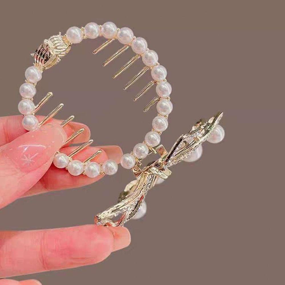 Fishstick Wanita Ponytail Gesper Elegan Manis Indah Mutiara Hiu Klip Bell Anggrek Ponytail Holder Busur Aksesori Rambut Gaya Korea Hair Clip