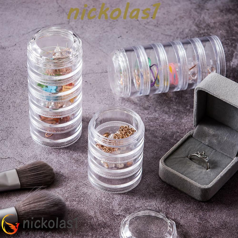 Nickolas1 Kotak Krim Mata Portable Mini Stackable Dengan Penutup Untuk Gelang Anting Kotak Penyimpanan Perhiasan Bening