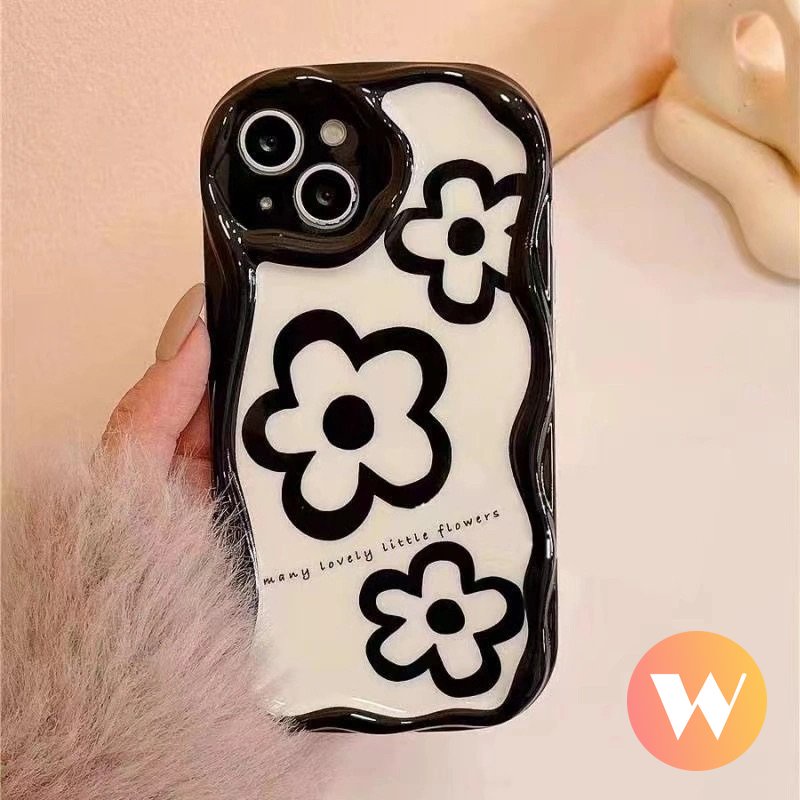 Fashion 3D Wavy Curved Edge Case Kompatibel Untuk IPhone7 8plus XR X XS Max11 14 13 12 Pro Max 6s 6 Plus SE 2020 Simple Tiga Bunga Glossy Shockproof Airbag Soft Cover