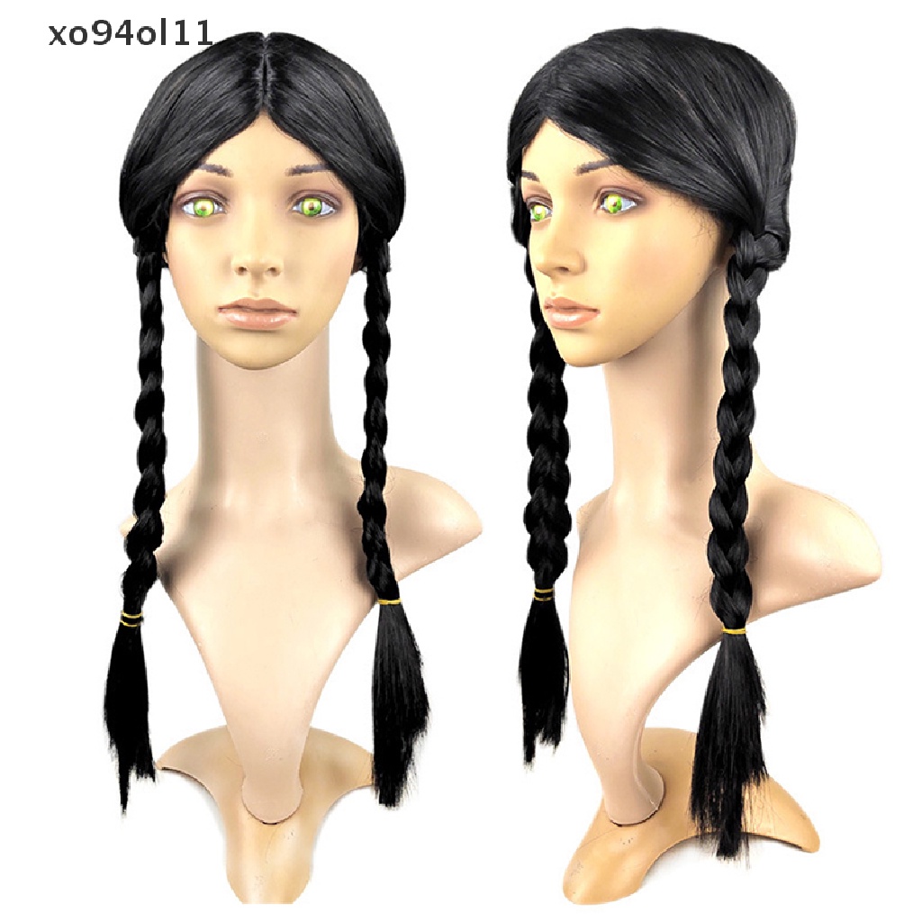 Xo Rabu Addams Cosplay Wig Untuk Gadis Dikepang Ganda Wig Kostum Halloween Karnaval Alat Peraga Aksesoris Pesta OL