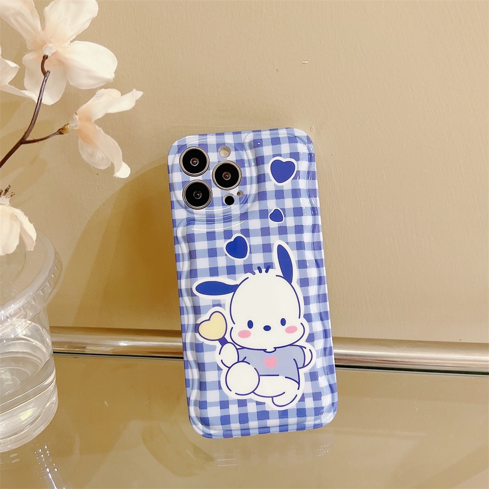 IPHONE Ins Biru Diperiksa Pacha Anjing Cek Gelombang Desain Hitam Dan Putih Casing Ponsel Untuk Iphone14 14Pro 11 12 13 Pro Max Case Soft Shell TPU Cover Pelindung