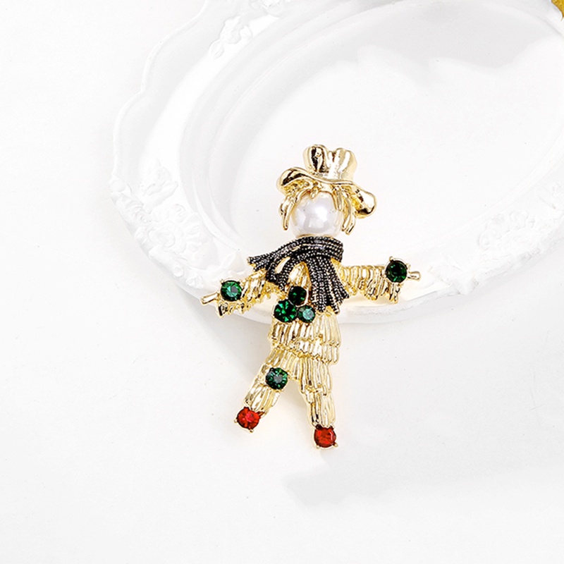 Baru Bros Natal Vintage Geometris Scarecrow Mutiara Berlian Imitasi Permata Perancis Logam Lucu Breastpin Untuk Wanita Perhiasan Pesta