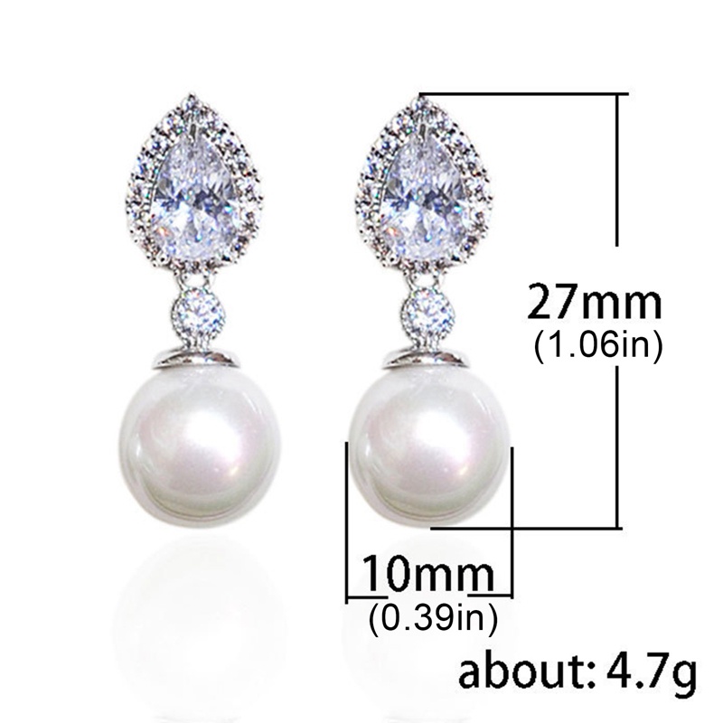 Anting Pernikahan Pengantin Wanita Mewah Desain Modern Pear Cubic Zirconia Dengan Anting Peal Imitasi Untuk Perhiasan Wanita