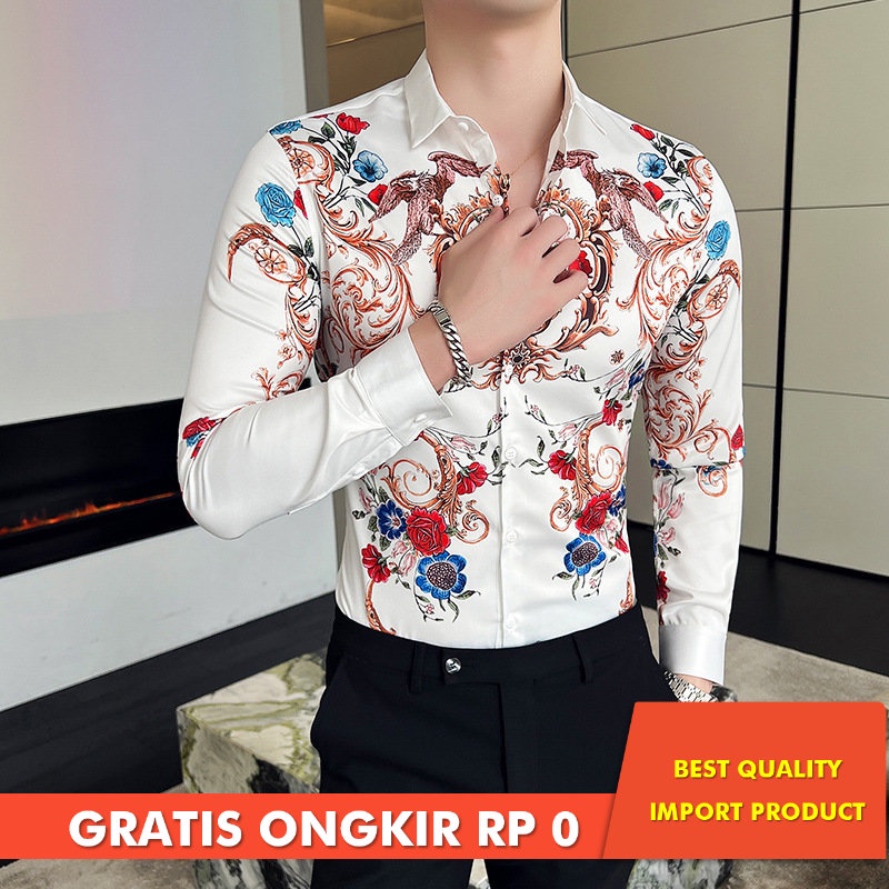 Kemeja Korea Pria Lengan Panjang Cetak Digital 2813 Import