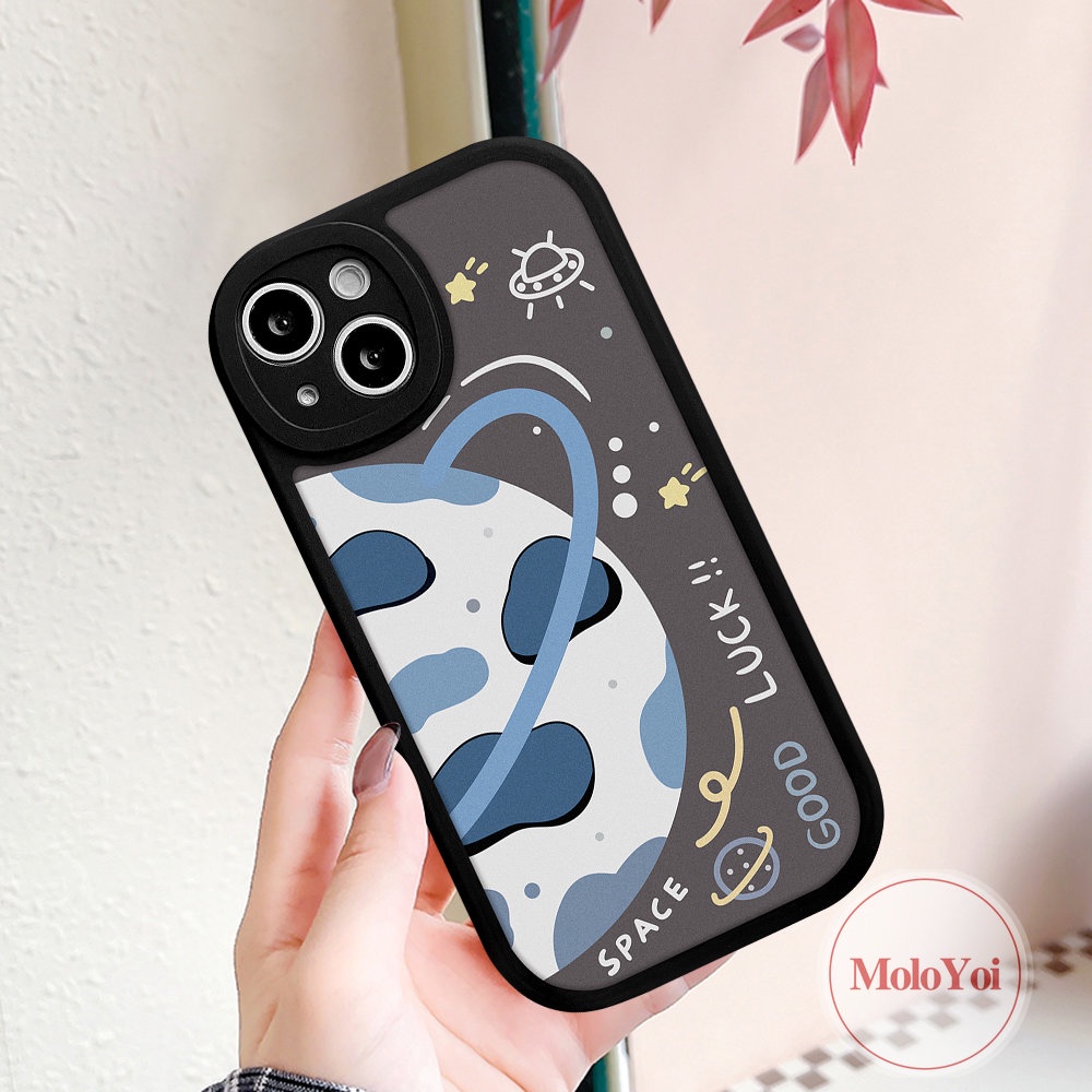 IPHONE Lover Happy Planet Space Case Kompatibel Untuk Iphone11 13 14 12 Pro Max 7Plus XR X XS Max 7 6s 8 6 Plus SE 2020 Pasangan Bintang Keberuntungan Soft Tup Case